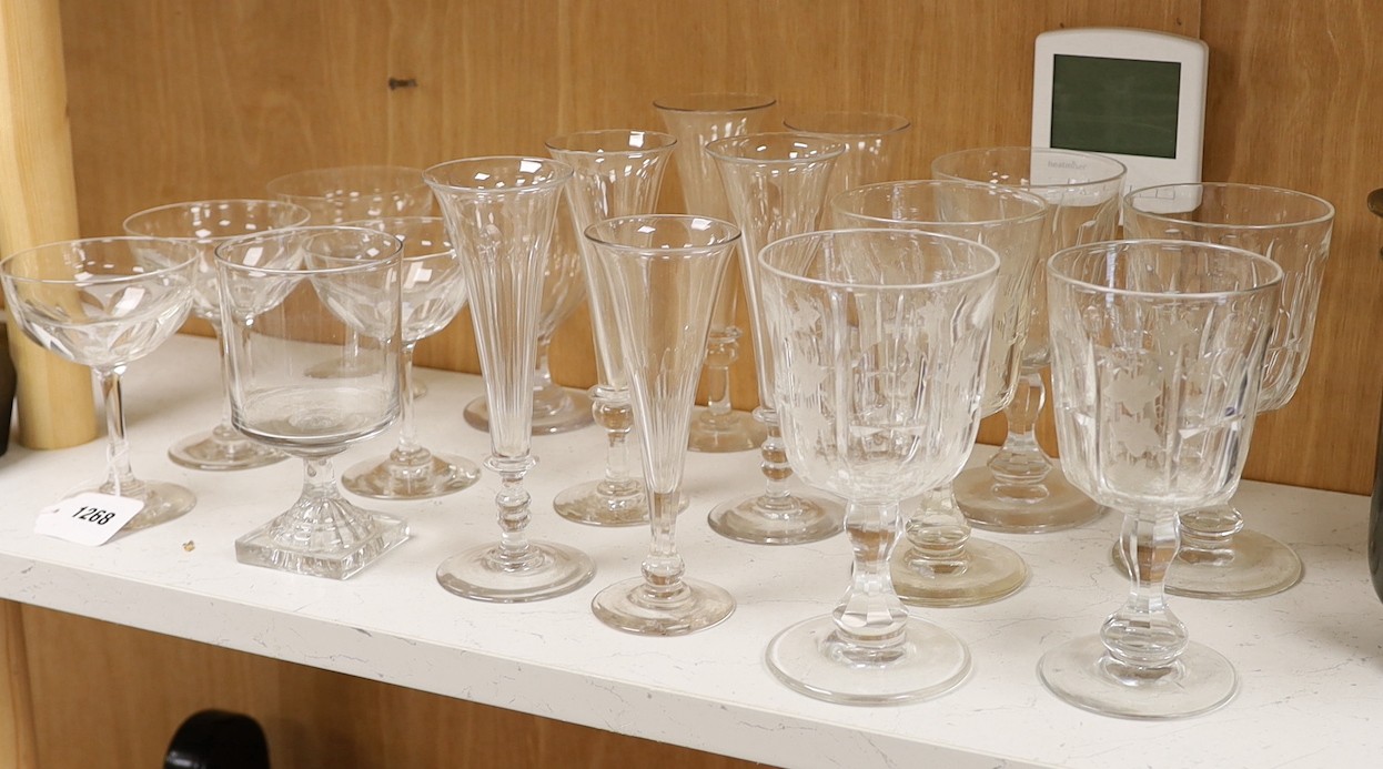 A group of ale and wine glasses including a 'lemon- squeezer' rummer (17)