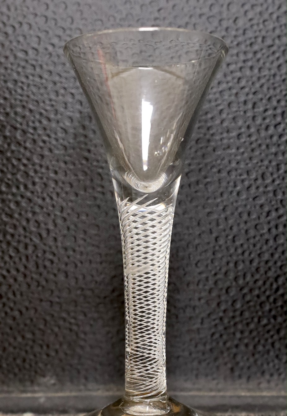 Two 18th century drawn trumpet wine glasses, one with air twist stem, tallest 15.5cm - Image 2 of 3