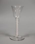 An 18th century double series opaque twist stem glass, 14.5cm tall