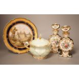 A 19th century Meissen sucrier, a Sevres style Chateau de Chambord plate and a pair of Paris