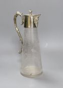 An electroplate mounted cut glass claret jug, 30cm