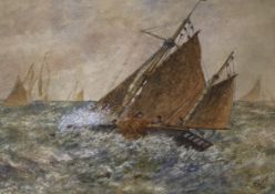CK, 1897, watercolour, Fishing boat in a rough sea, signed and dated, 17 x 24cm.