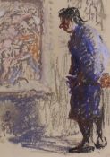 PJ, pastel, Porter in an art gallery, initialled and dated '89, 23 x 17cm