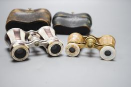 Two pairs of mother of pearl opera glasses; one marked Lemaire Fab, Paris to one lens and F.G.