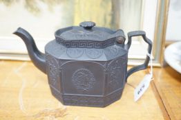 A 19th century American commemorative black basalt teapot 14.5cm