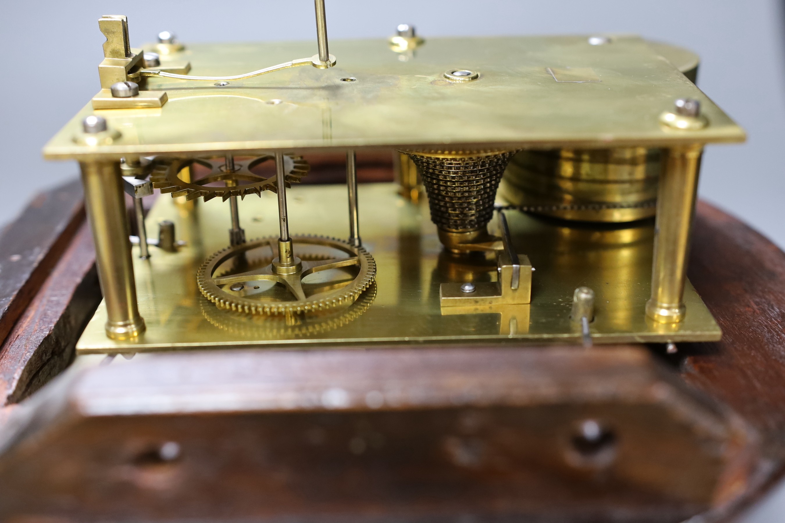 A small Victorian mahogany single fusee wall dial marked John Gill London with pendulum, dial 18.5cm - Image 2 of 3