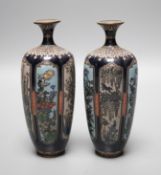 A pair of Meiji period Japanese silver wire cloisonne enamel vases, 15cm tall