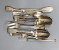 A small quantity of assorted mainly 19th century silver flatware, including a Victorian silver