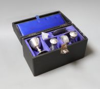 A cased modern silver five piece communion set, London, 1977.