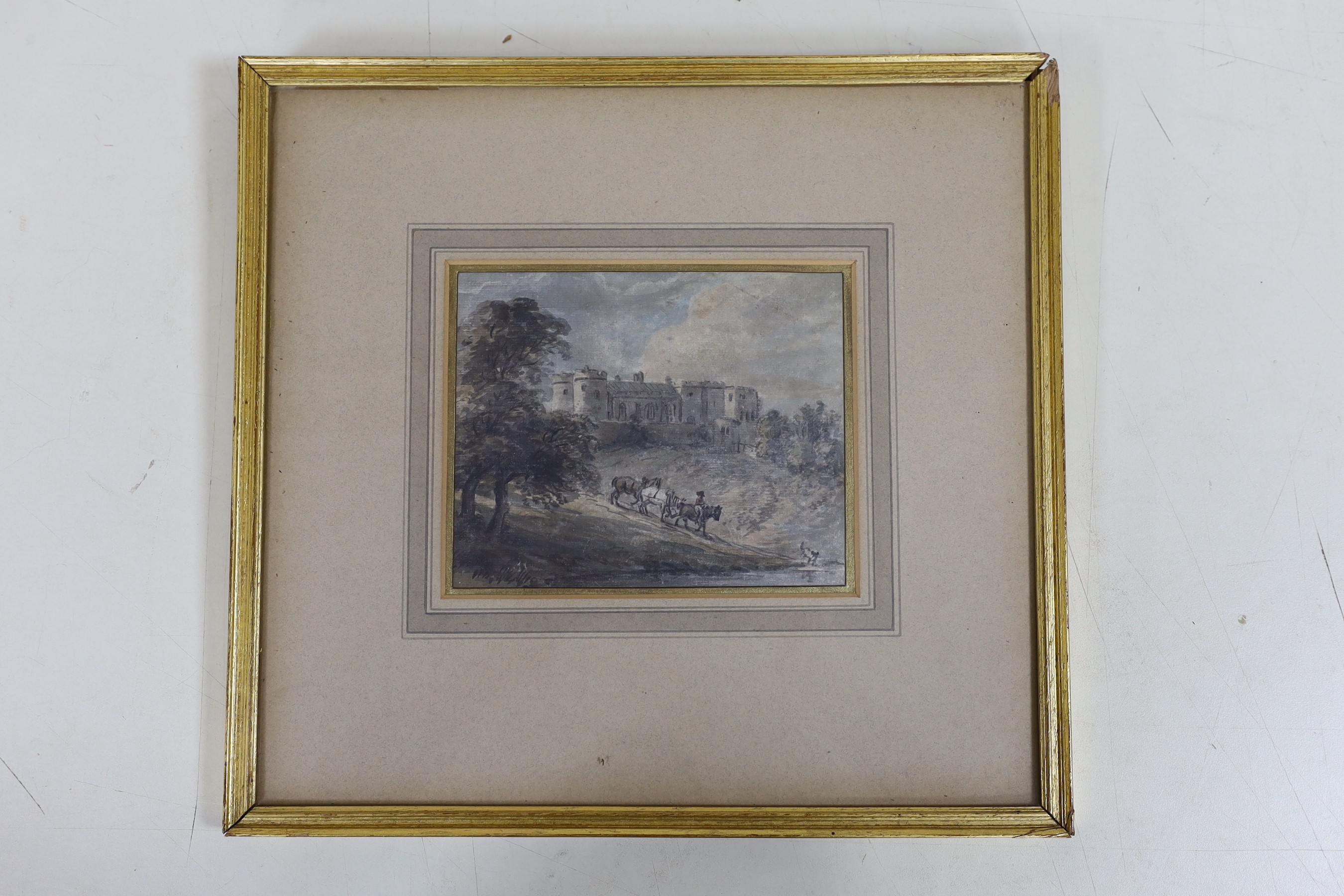 Paul Sandby (1725-1809), watercolour on paper, Travellers passing a castle, 13 x 16cm - Image 2 of 4
