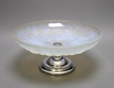 A French 1930's Sabina style glass and chrome tazza signed, Etling, 30 cms diameter