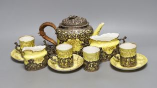A Staffordshire silver mounted part coffee set