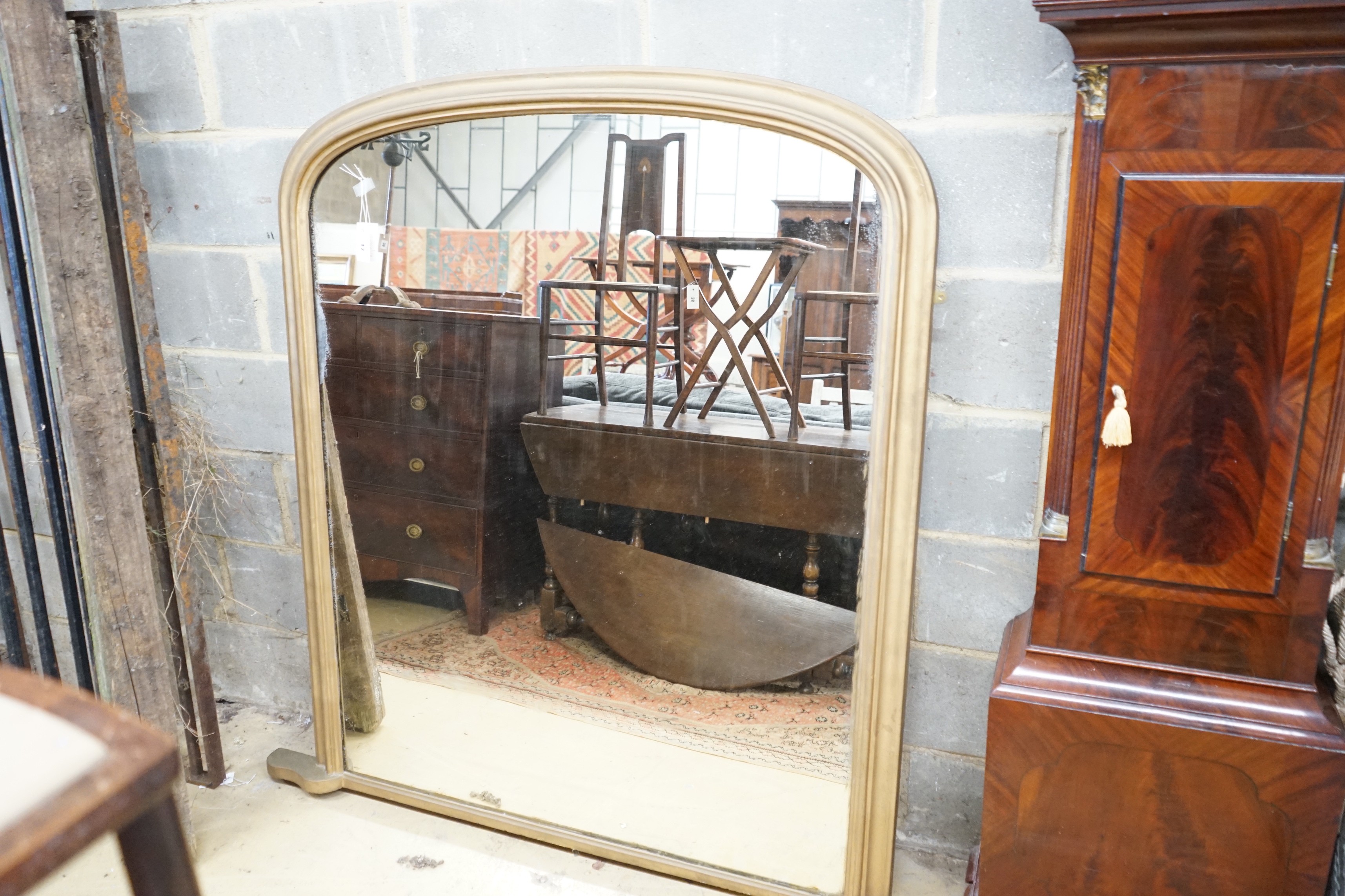 A Victorian gilt framed overmantel mirror, re-painted, width 124cm, height 149cm - Image 3 of 4