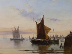 Van Goyen (19th C. Dutch), oil on canvas, Sail barges on a calm sea, label verso, 30 x 39cm