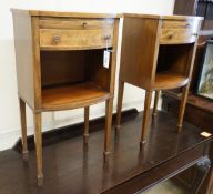 A pair of George III style mahogany bowfront bedside cabinets, width 40cm, depth 30cm, height 76cm
