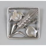 A Georg Jensen sterling square 'Robin and frond' brooch, no. 250, 36mm.