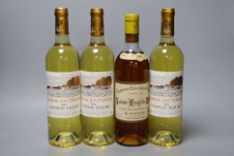 A bottle of Chateau Lousteau-Vieil 1964 and three bottles of Chateau Fleury 1918