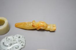 Four Chinese jade or hardstone carvings and figures, largest 9cm long