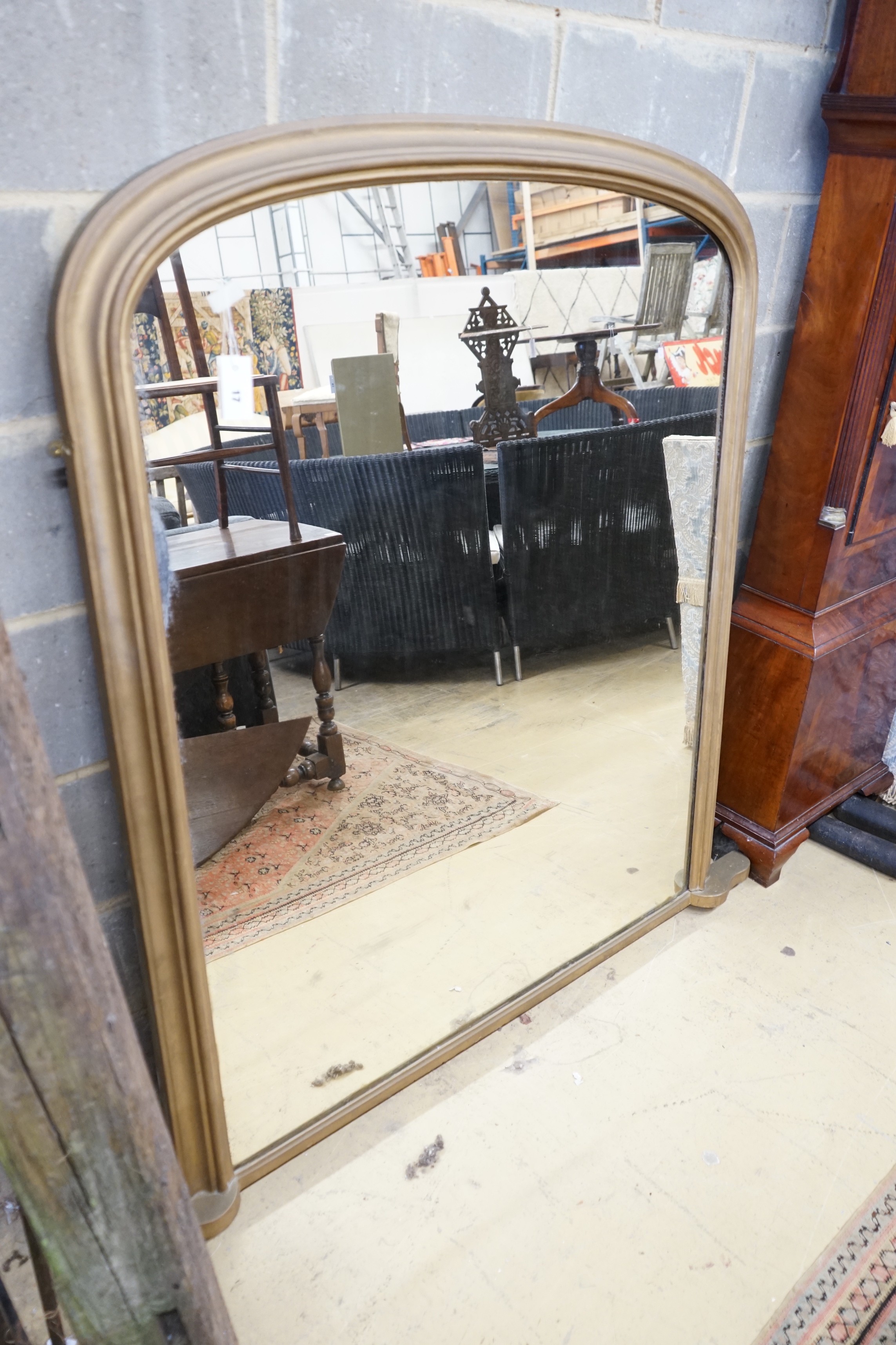 A Victorian gilt framed overmantel mirror, re-painted, width 124cm, height 149cm - Image 4 of 4