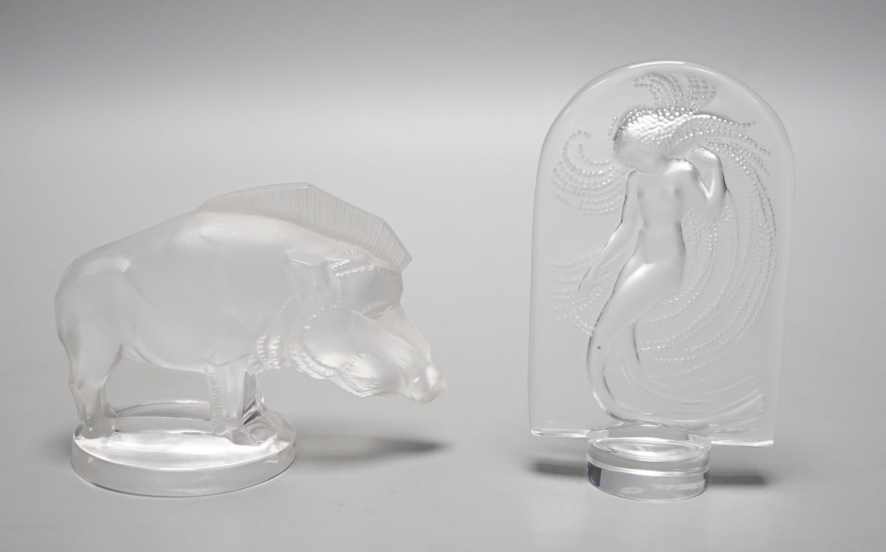 Two Lalique crystal paperweights; Sirene and Sanglier, tallest 10cm - Image 4 of 4