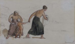 Joshua Cristall (1767-1847), watercolour, 'At Barmouth', 11 x 18cm