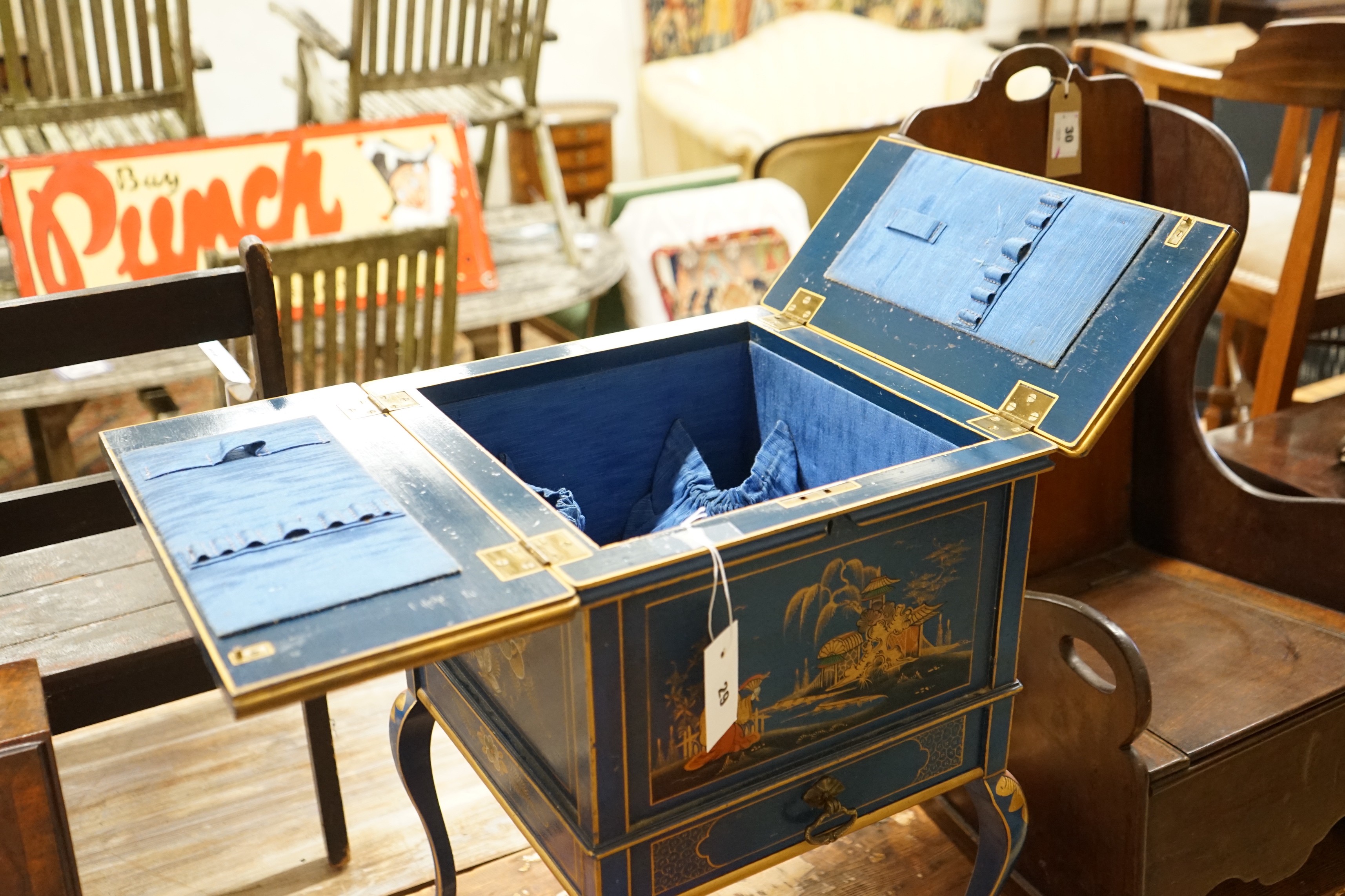 A 1920's square chinoiserie lacquer work box, 36cm, height 53cm - Image 2 of 4
