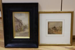 19th century English School, two watercolours, Fisherfolk beside cottages at Eynsford and Figures