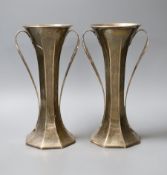 A pair of Edwardian Art Nouveau silver two handled vases, by Goldsmiths & Silversmiths Co Ltd,