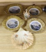 A Worcester blush miniature vase and F & R Pratt multicoloured printed four piece dessert set