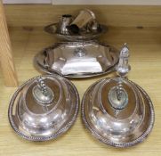 A silver sugar castor and sundry plated ware