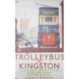An unframed Southern Railways Swanage poster and an unframed Trolleybus to Kingston poster