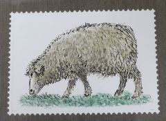 David Gentleman (b.1930), ink, pencil and watercolour, Design for a postage stamp - sheep, 12 x 16.