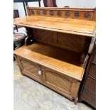 A late Victorian light oak buffet, length 119cm, depth 52cm, height 129cm