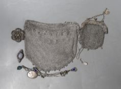Two white metal purses and minor jewellery.