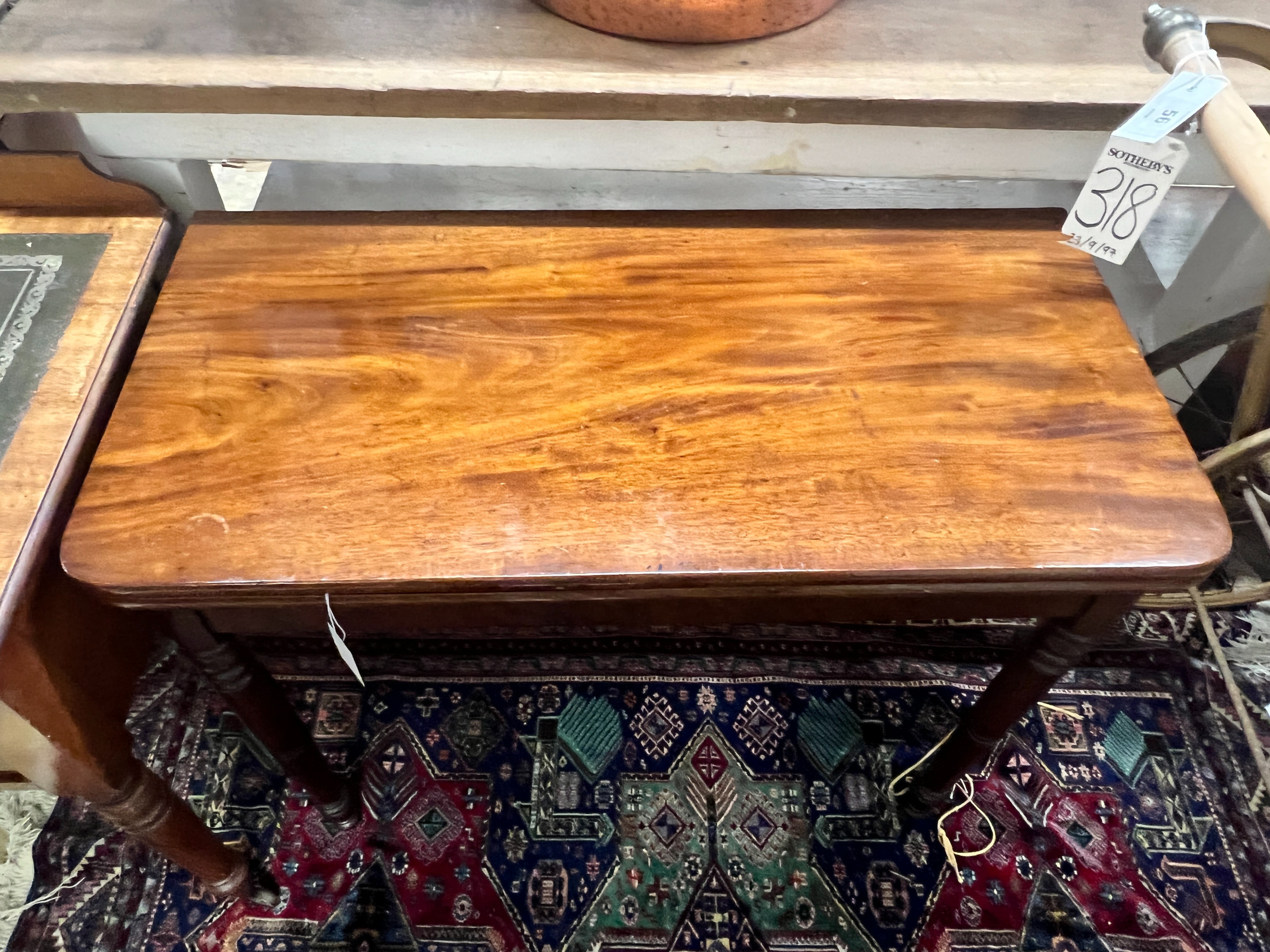 A Regency rectangular mahogany folding tea table, width 90cm, depth 45cm, height 74cm - Image 2 of 2