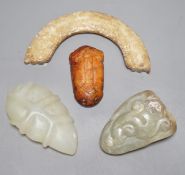 Four Chinese jade carvings, largest 11cm