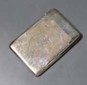 A late 19th/early 20thh century silver card case, William M. Hayes, Birmingham, no date letter, 10.