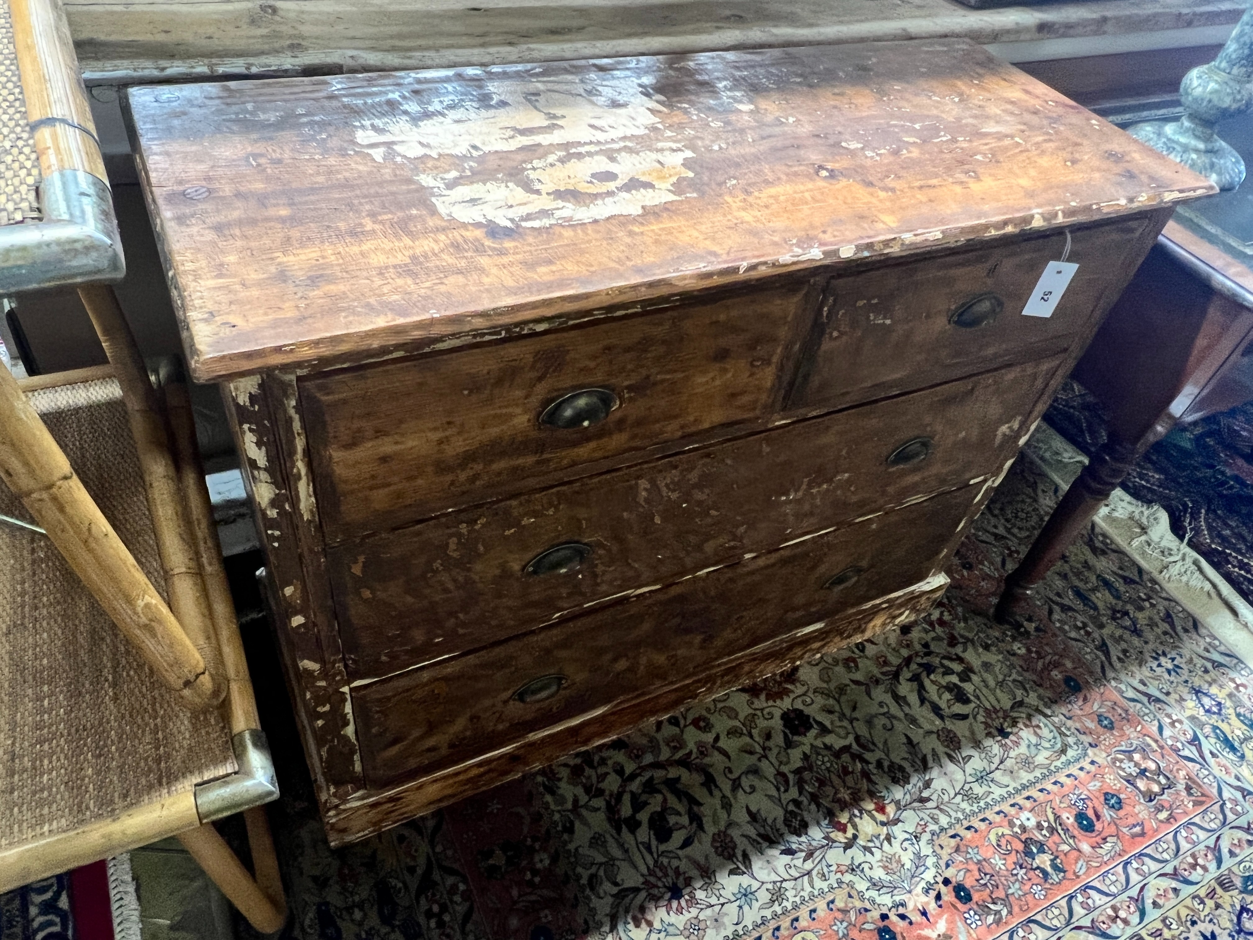 A 19th century part painted stained pine chest, length 110cm, depth 43cm, height 86cm