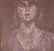 Modern British, oil on canvas laid on board, Study of a woman, monogrammed JB, 22 x 23cm