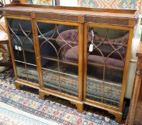 A 1920's Chippendale revival mahogany breakfront bookcase, length 154cm, depth 22cm, height 120cm