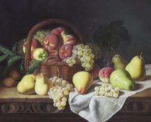 A modern oil on canvas, Still life of fruit upon a table top, 50 x 60cm