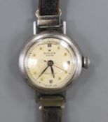 A lady's 1940's stainless steel Rolex Oyster Precision manual wind wrist watch, on associated strap,
