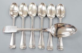 A set of six early George III Irish silver Hanovarian pattern table spoons, with engraved crests,