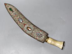 A bone handled Kukri, in paste mounted sheath, 49cm total