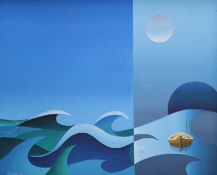 Christopher, acrylic on canvas, Stylised seascape, signed and dated '77 and inscribed verso, 41 x