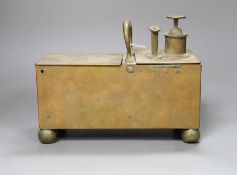 A Victorian brass penny admission box,23 cms wide x 17 high,