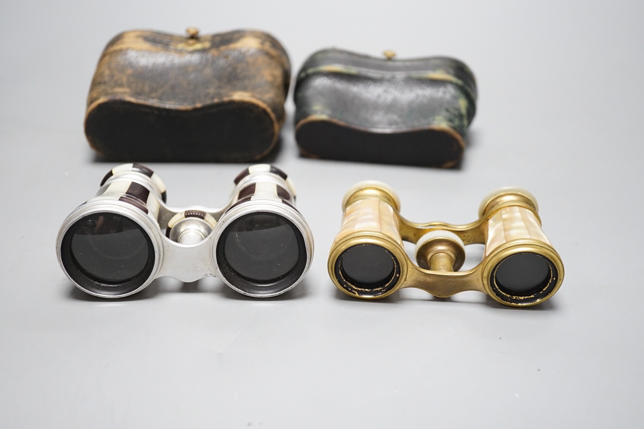 Two pairs of mother of pearl opera glasses; one marked Lemaire Fab, Paris to one lens and F.G. - Image 2 of 5