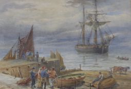 E. Walker (19th C.), watercolour, Harbour scene, signed and dated 1878, 24 x 34cm