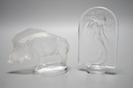 Two Lalique crystal paperweights; Sirene and Sanglier, tallest 10cm