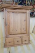 A Victorian style pine wall cabinet, width 53cm, depth 18cm, height 70cm